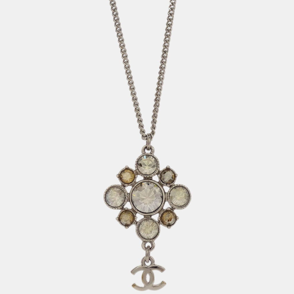 Chanel Necklace Pendant Rhinestone Silver Chanel Necklace Pendant Rhinestone Silver