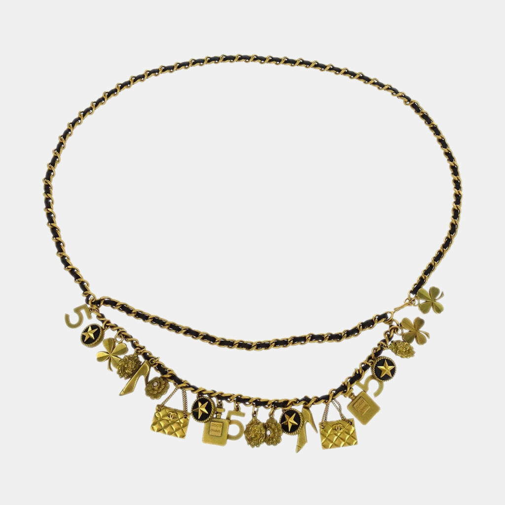 Chanel CC Icon Chain Belt Artificial Pearl Gold Black Chanel CC Icon Chain Belt Artificial Pearl Gold Black