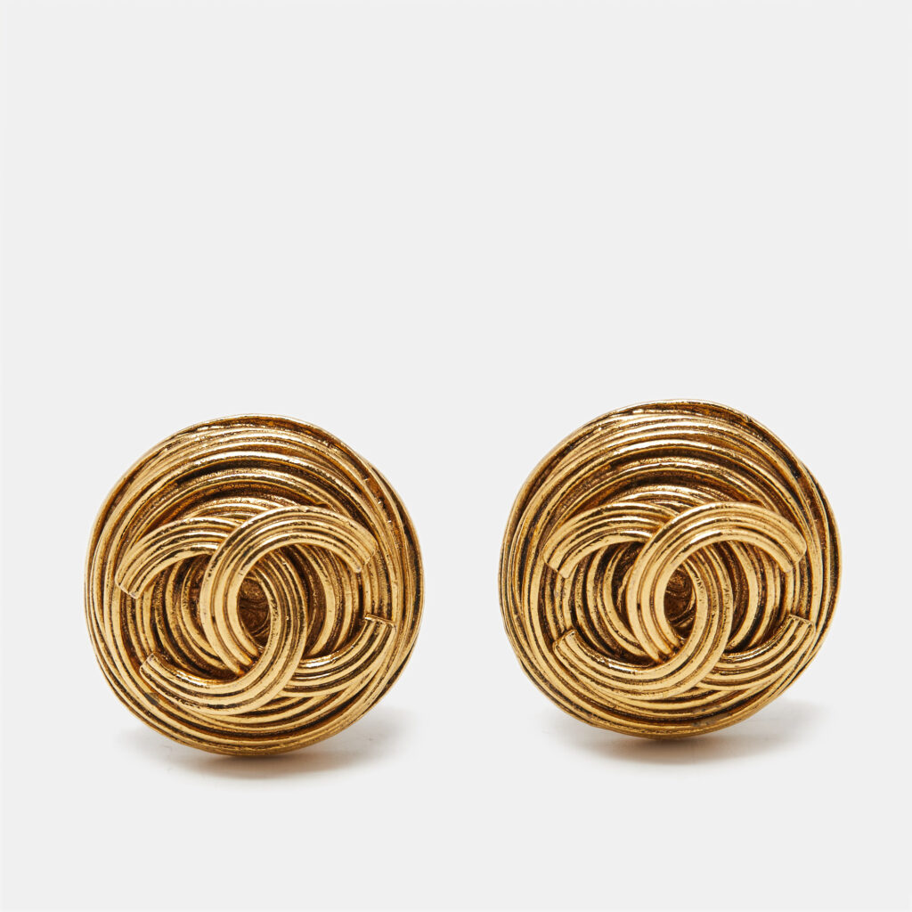 Chanel CC Gold Tone Earrings Chanel CC Gold Tone Earrings