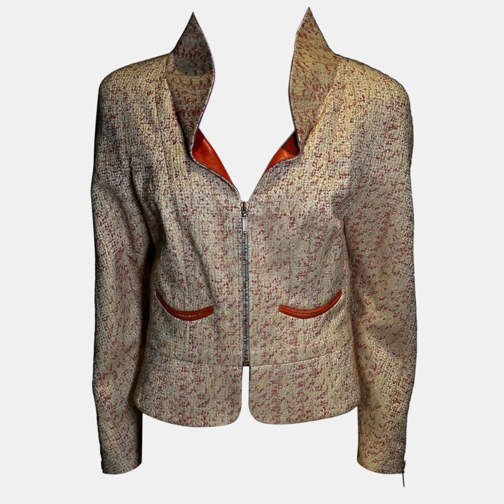 Chanel Salmon Boucle Zipped up Wool Jacket L