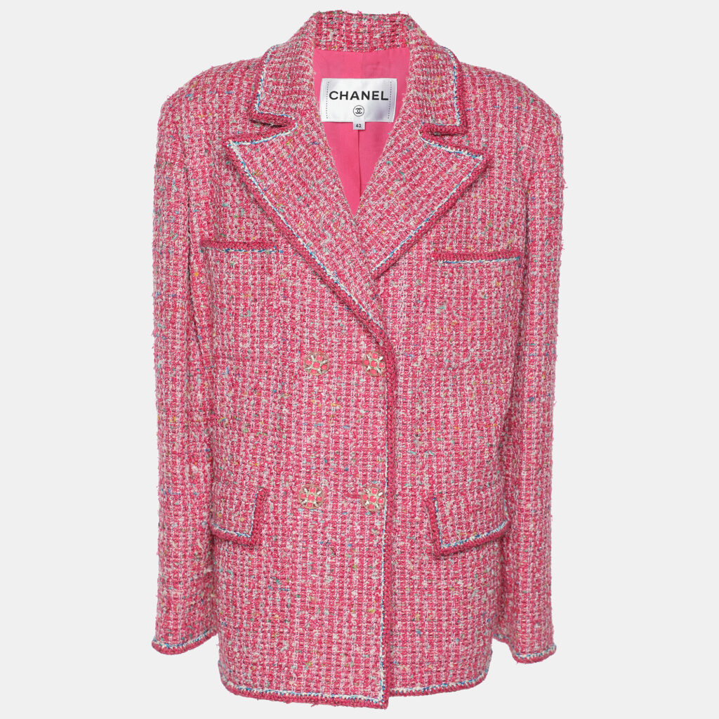 Chanel Pink Tweed Button Jacket M