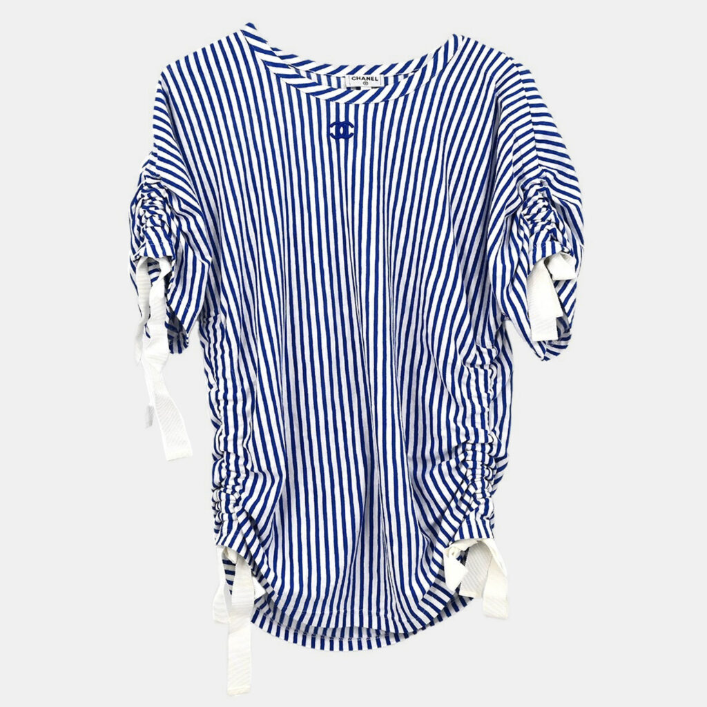 Chanel Blue Cotton Short Sleeve Top Women Size 36 Chanel Blue Cotton Short Sleeve Top Women Size 36