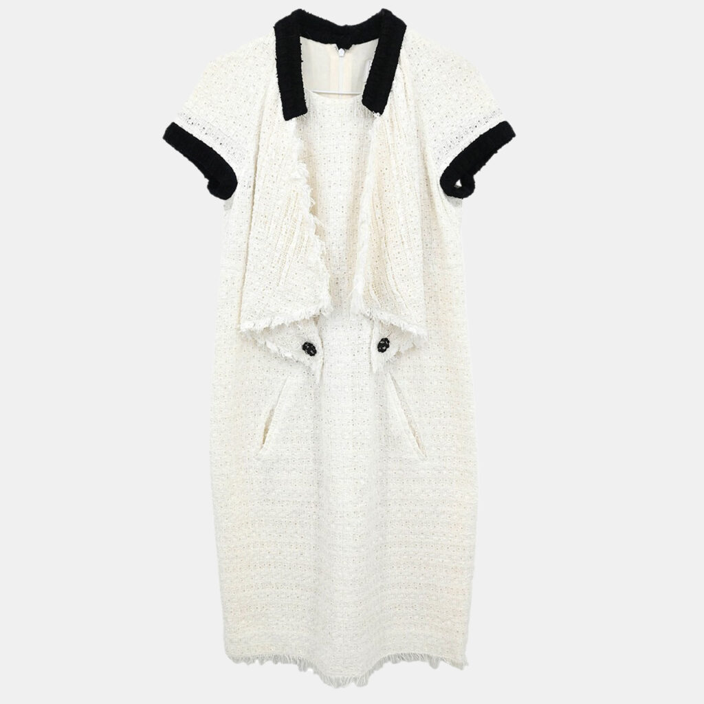 Chanel White/Black Cotton Short Sleeve Dress Women Size 38 Chanel White/Black Cotton Short Sleeve Dress Women Size 38
