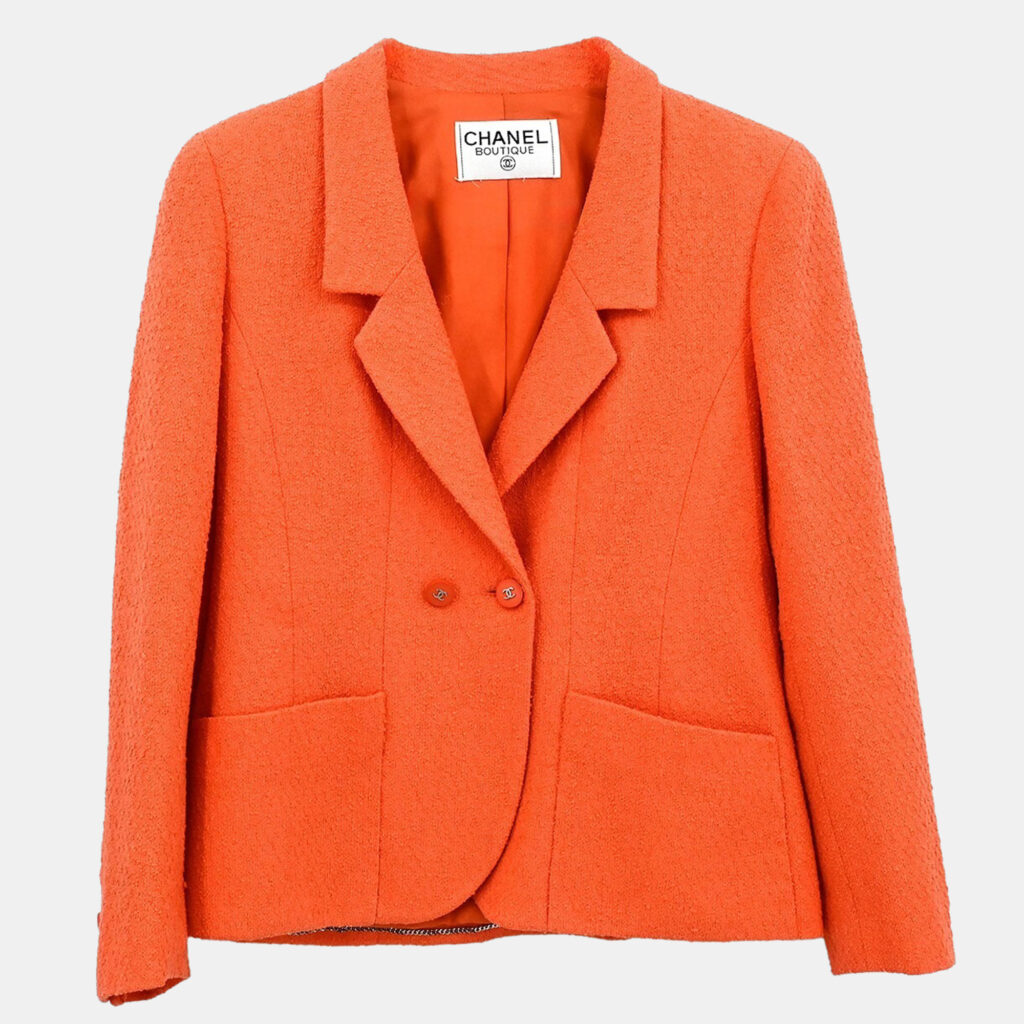 Chanel Orange Double Breasted Jacket Women Size M Chanel Orange Double Breasted Jacket Women Size M