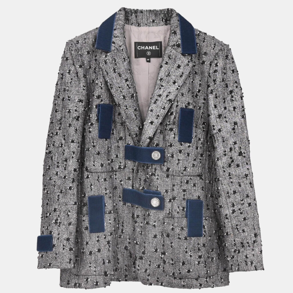 Chanel Single Breasted Jacket Gray FR 38 Chanel Single Breasted Jacket Gray FR 38