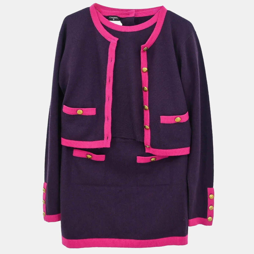 Chanel Purple Suit Cardigan Top Skirt Chanel Purple Suit Cardigan Top Skirt