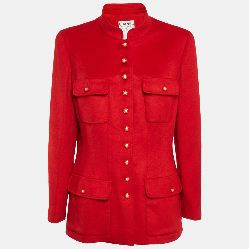 Chanel Vintage Red Cashmere Felt Front Jacket XL Chanel Vintage Red Cashmere Felt Front Jacket XL
