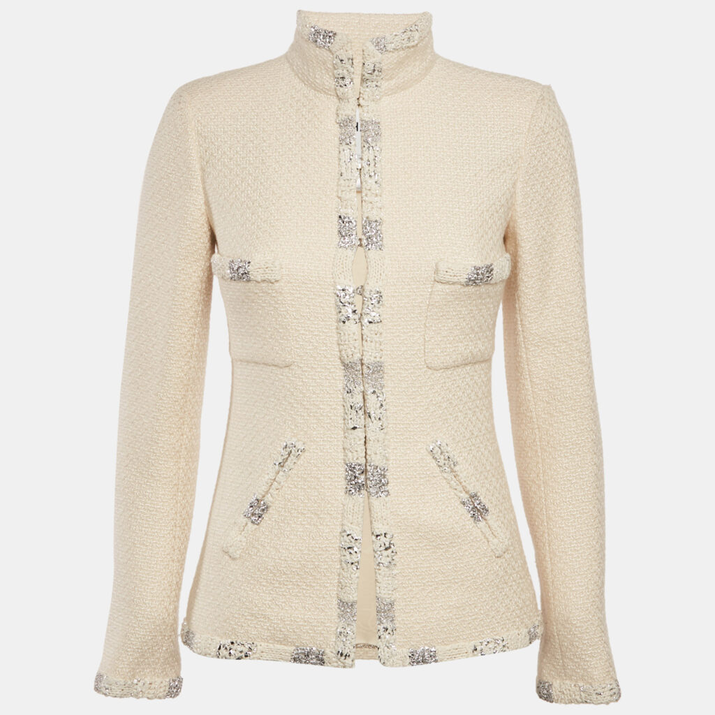 Chanel Beige Boucle Lurex Detail Jacket S