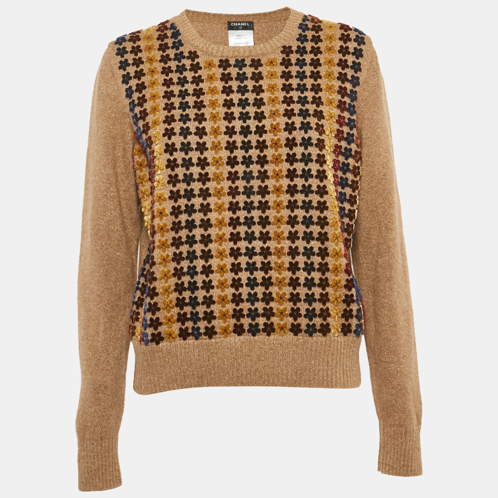 Chanel Brown Wool/Cashmere Floral Long Sleeve Sweater M Chanel Brown Wool/Cashmere Floral Long Sleeve Sweater M