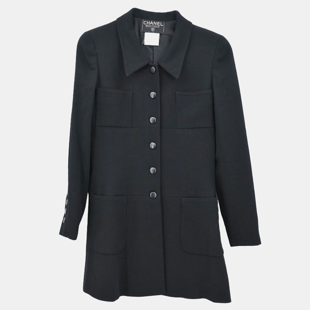 luxury-women-chanel-used-clothes-p1186608-008.jpeg Chanel Single Breasted Jacket Black Fabric Jacket Size 36