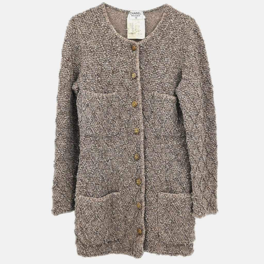 Chanel Collarless Brown Wool Jacket Women Size 40 Chanel Collarless Brown Wool Jacket Women Size 40