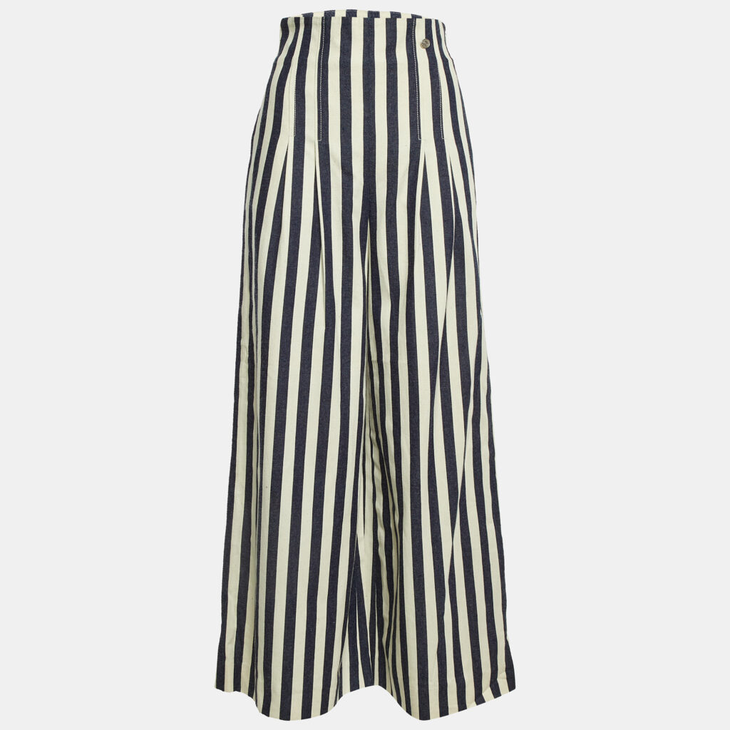 Chanel Navy Blue Stripe Cotton Flared Cuba Pants M