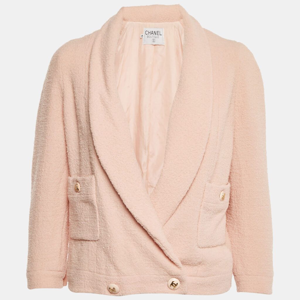 Chanel Pink Tweed Shawl Collar Jacket L Chanel Pink Tweed Shawl Collar Jacket L