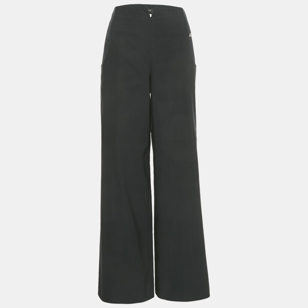 Chanel Midnight Blue Cotton and Nylon Wide Leg Trousers M