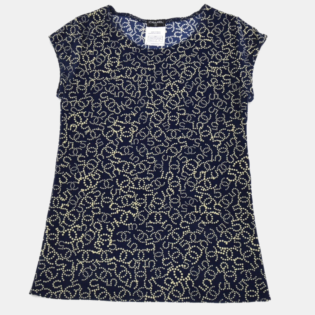 Chanel Beige/Navy Blue Round Neck Short Sleeve Top 38 Chanel Beige/Navy Blue Round Neck Short Sleeve Top 38