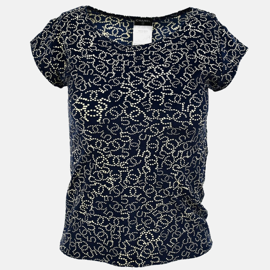 Chanel Navy Nylon Short Sleeve T-shirt Top Size 38 Chanel Navy Nylon Short Sleeve T-shirt Top Size 38