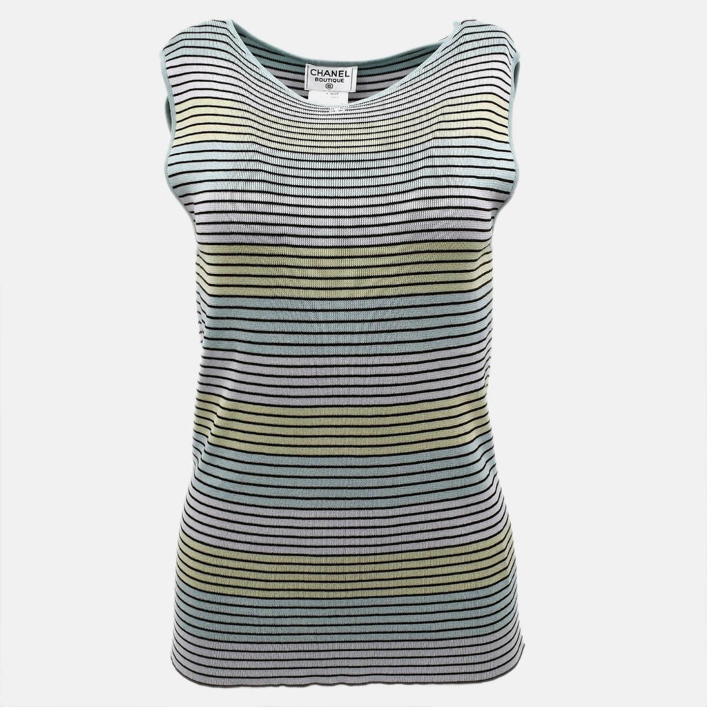 Chanel Sleeveless Multicolor Cotton Top Size 46 Chanel Sleeveless Multicolor Cotton Top Size 46