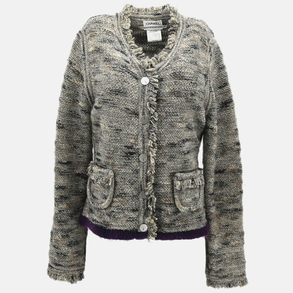 Chanel Collarless Jacket Gray 99A #42 Chanel Collarless Jacket Gray 99A #42