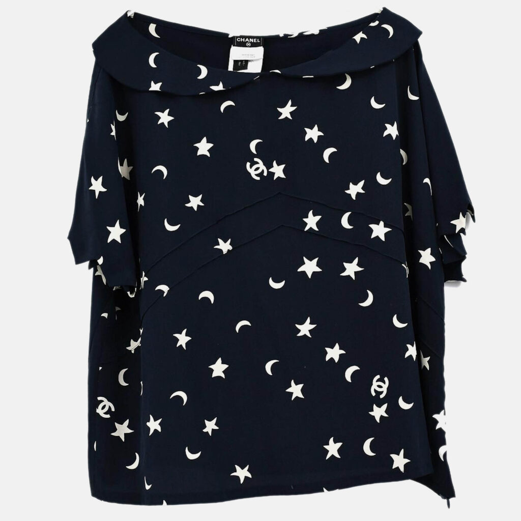 Chanel Short Sleeve Shirt Blouse Top Navy Size 50 Chanel Short Sleeve Shirt Blouse Top Navy Size 50