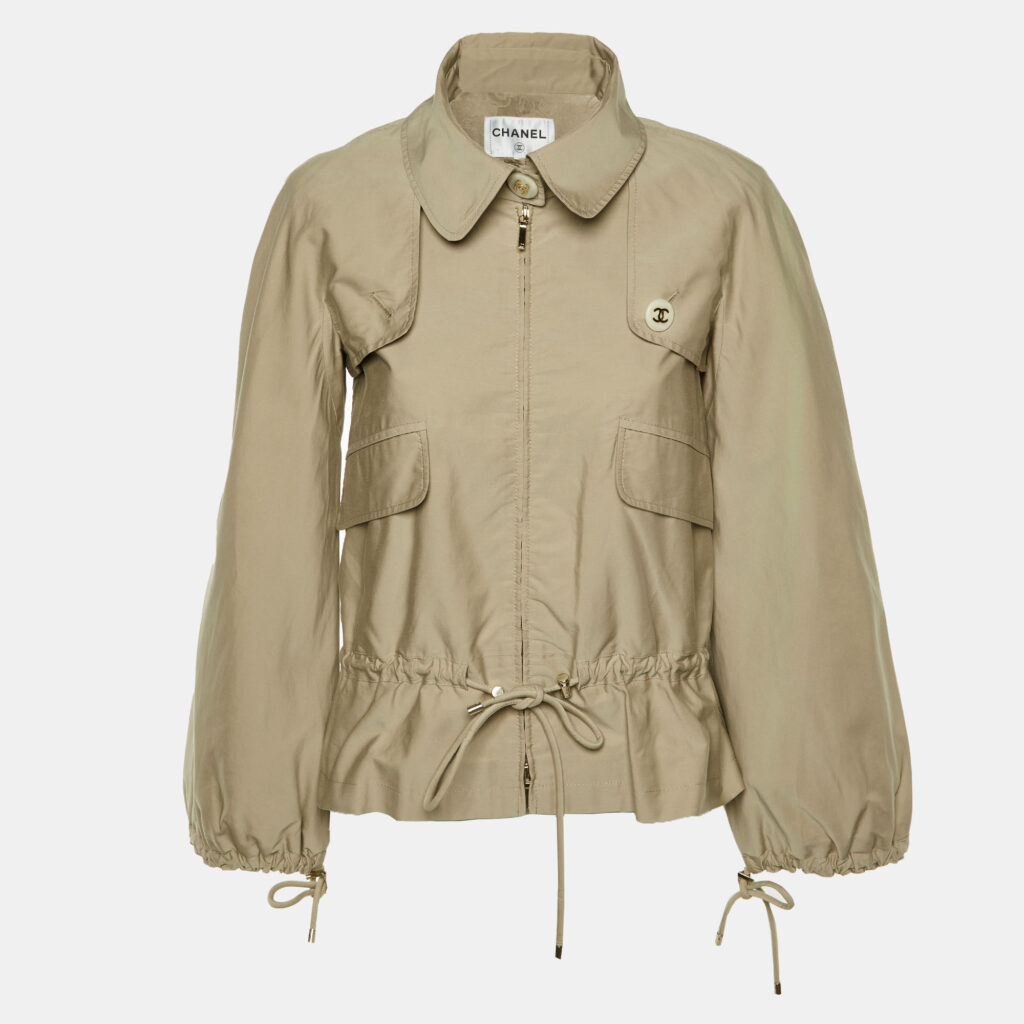 Chanel Beige Cotton Zip Up Utility Jacket S Chanel Beige Cotton Zip Up Utility Jacket S