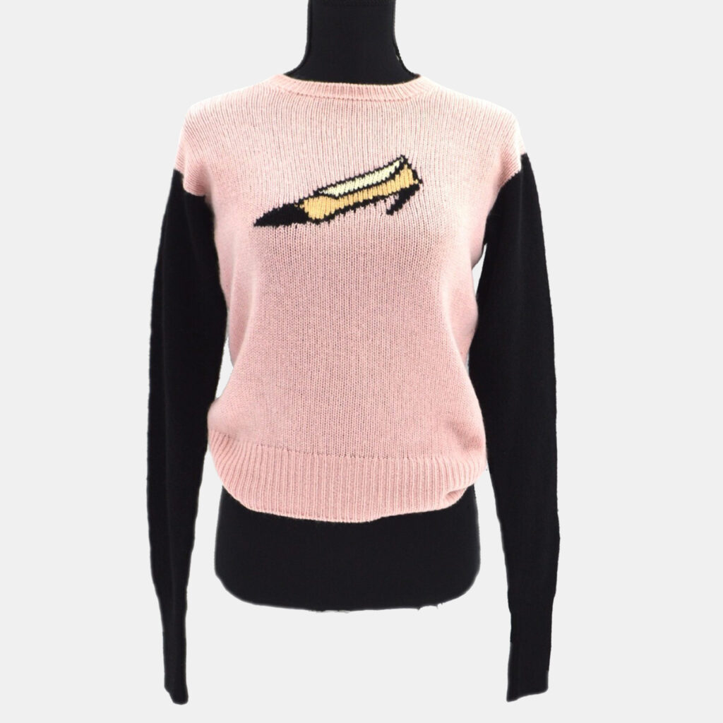 Chanel Pink Black Long Sleeve Round Neck Knit Sweater