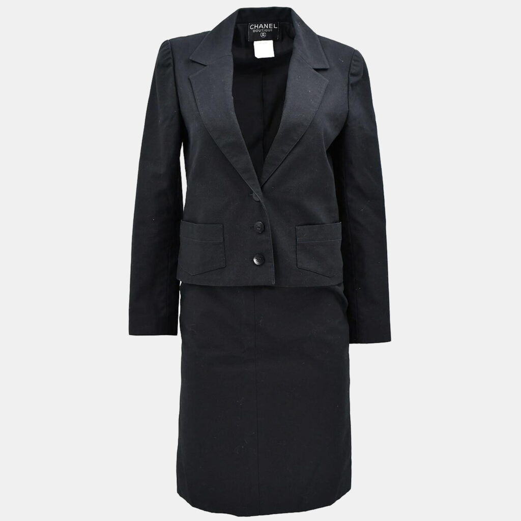 Chanel Setup Suit Jacket Skirt Black 98S #36