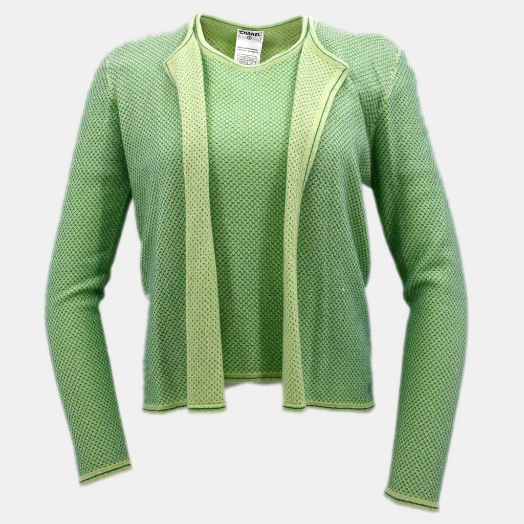 Chanel Ensemble Cardigan Short Sleeve Top Green #42