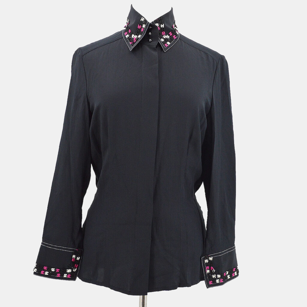 Chanel Race Front Opening Long Sleeve Top Shirt Black Chanel Race Front Opening Long Sleeve Top Shirt Black