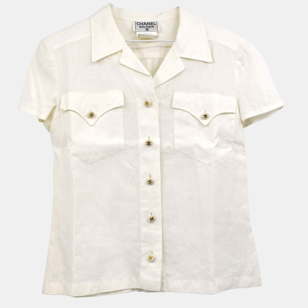 Chanel Short Sleeve Shirt White Chanel Short Sleeve Shirt White