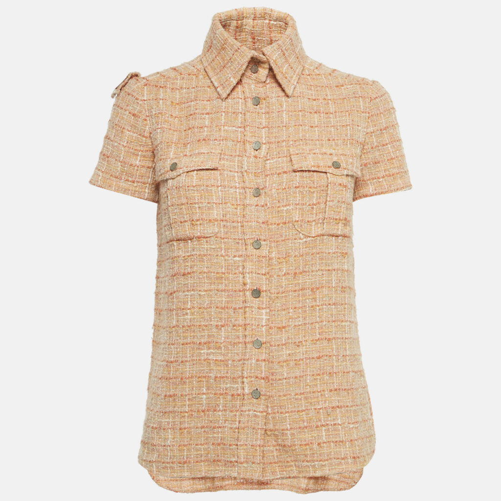 Chanel Orange Tweed Short Sleeve Shirt S Chanel Orange Tweed Short Sleeve Shirt S