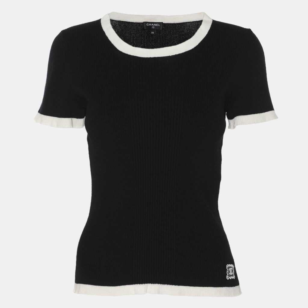 Chanel Black/White Rib Knit Tops M Chanel Black/White Rib Knit Tops M