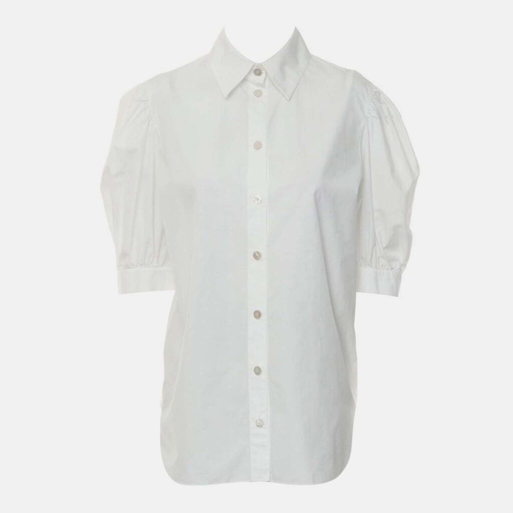 Chanel Logo Button Up White Cotton Shirt Size S