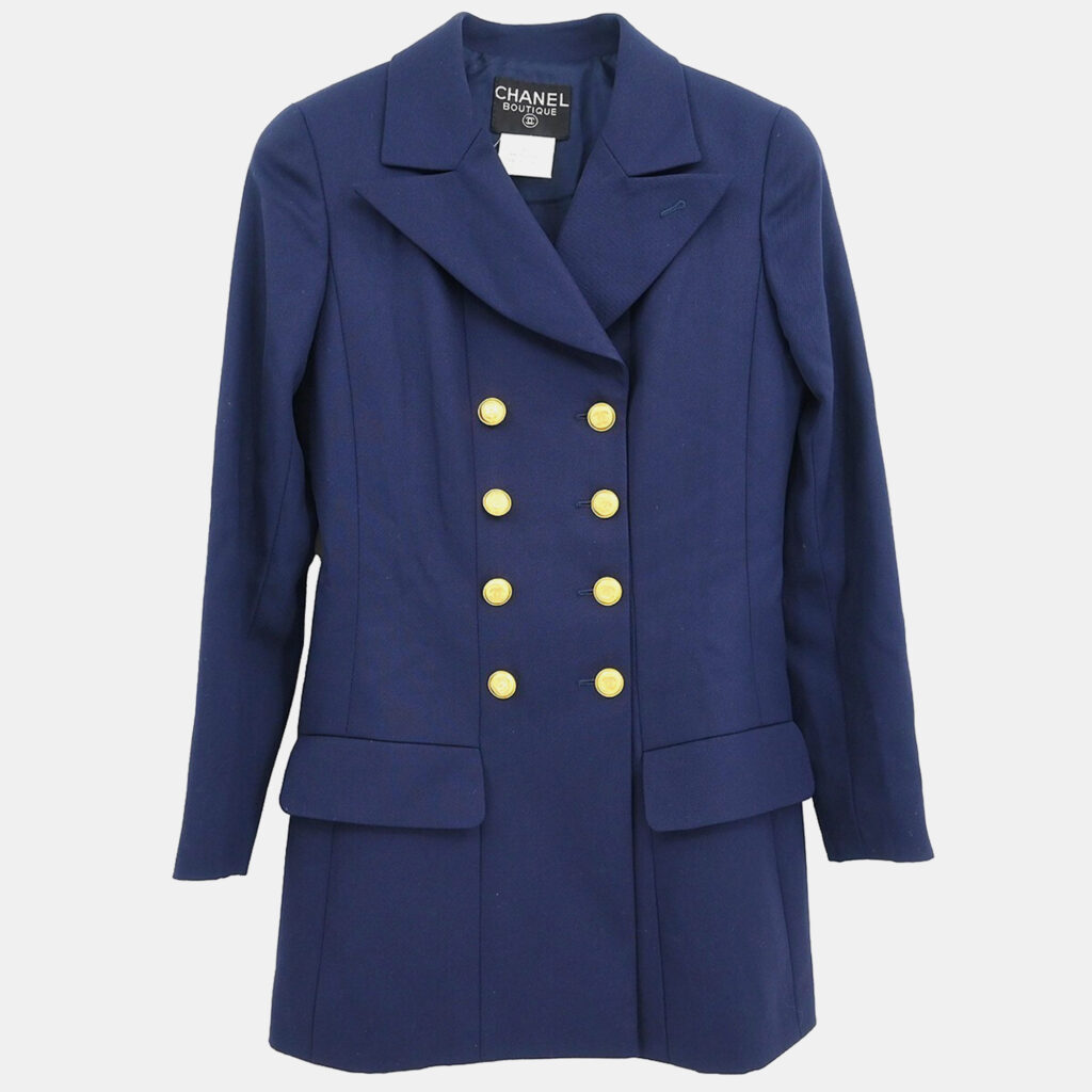Chanel Double Breasted Jacket Navy Size S Chanel Double Breasted Jacket Navy Size S