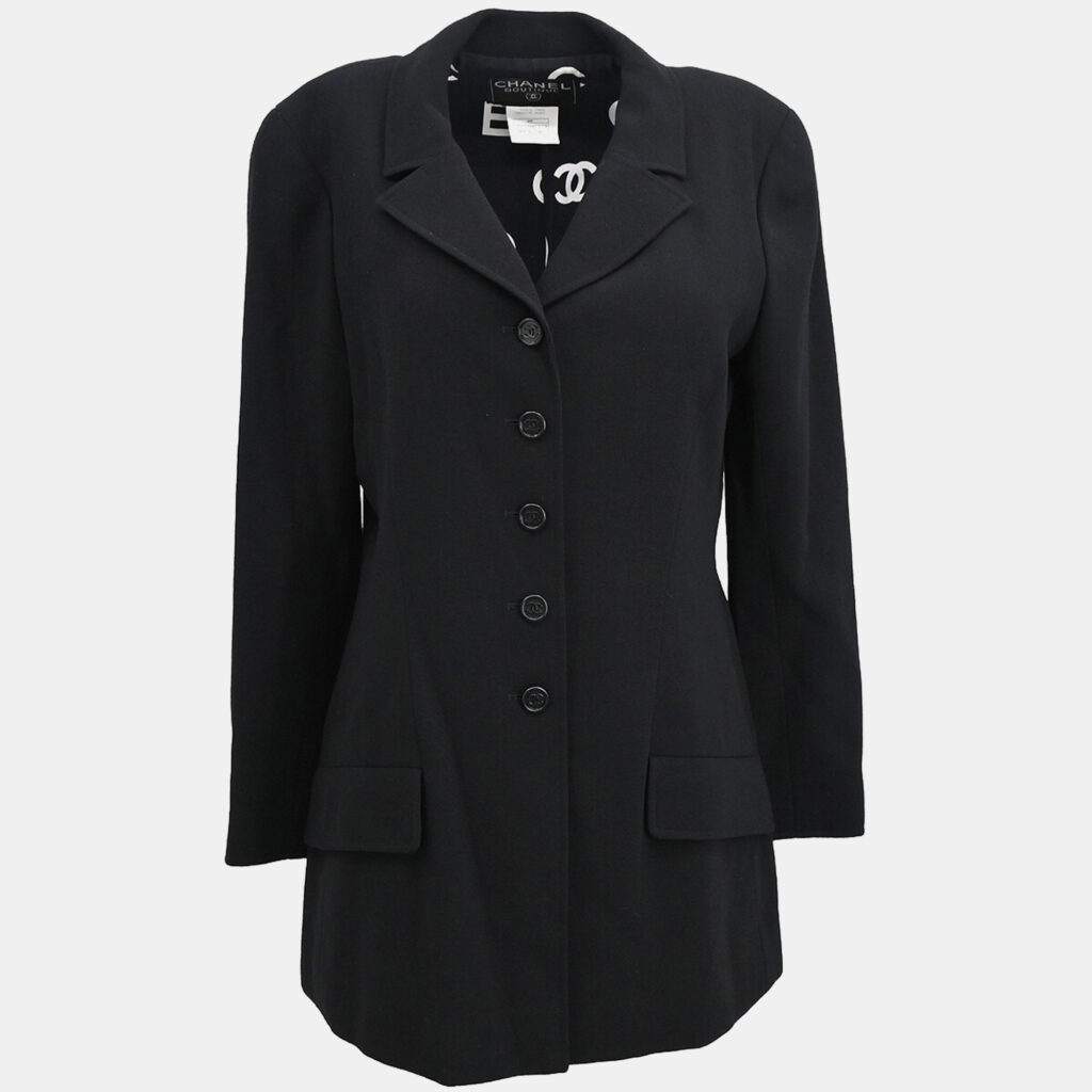Chanel Black Wool Single Breasted Jacket Women Size 42 Chanel Black Wool Single Breasted Jacket Women Size 42