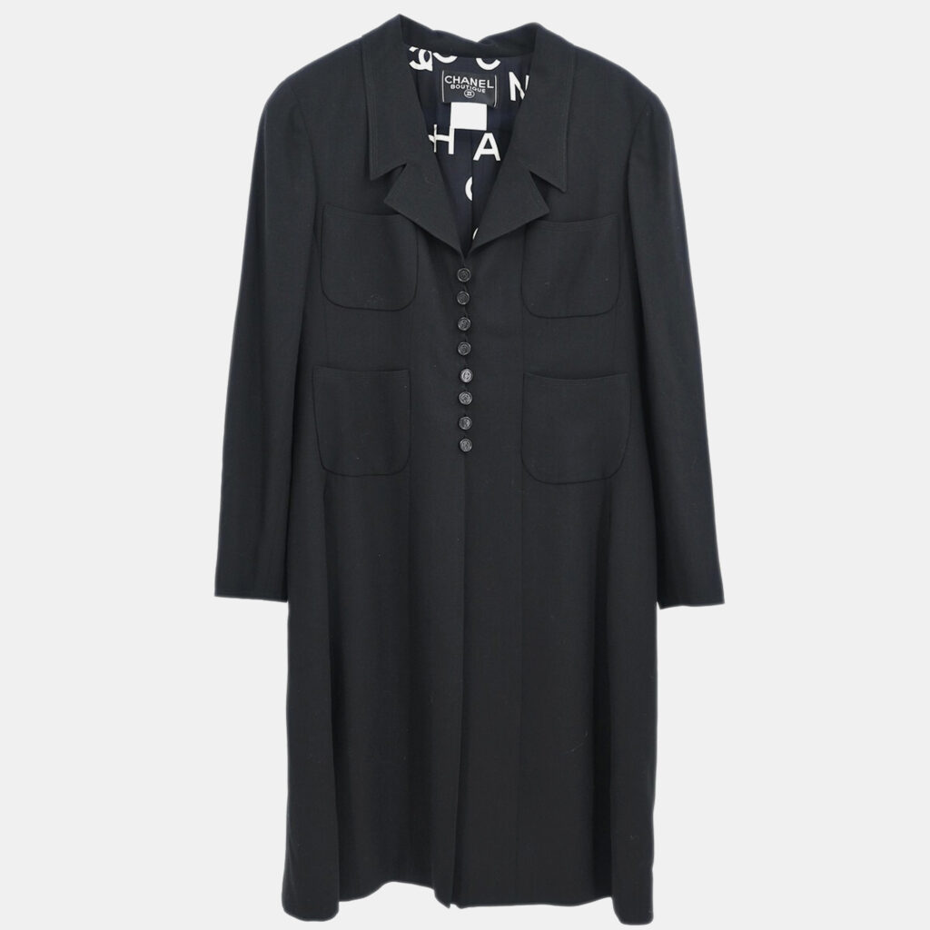 Chanel Black Wool Single Breasted Jacket Women Size 44