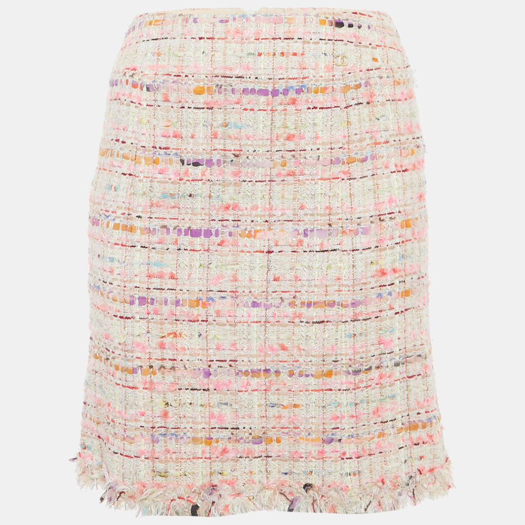 Chanel Pink/Multicolor Tweed Raw Edge Detail Mini Skirt M