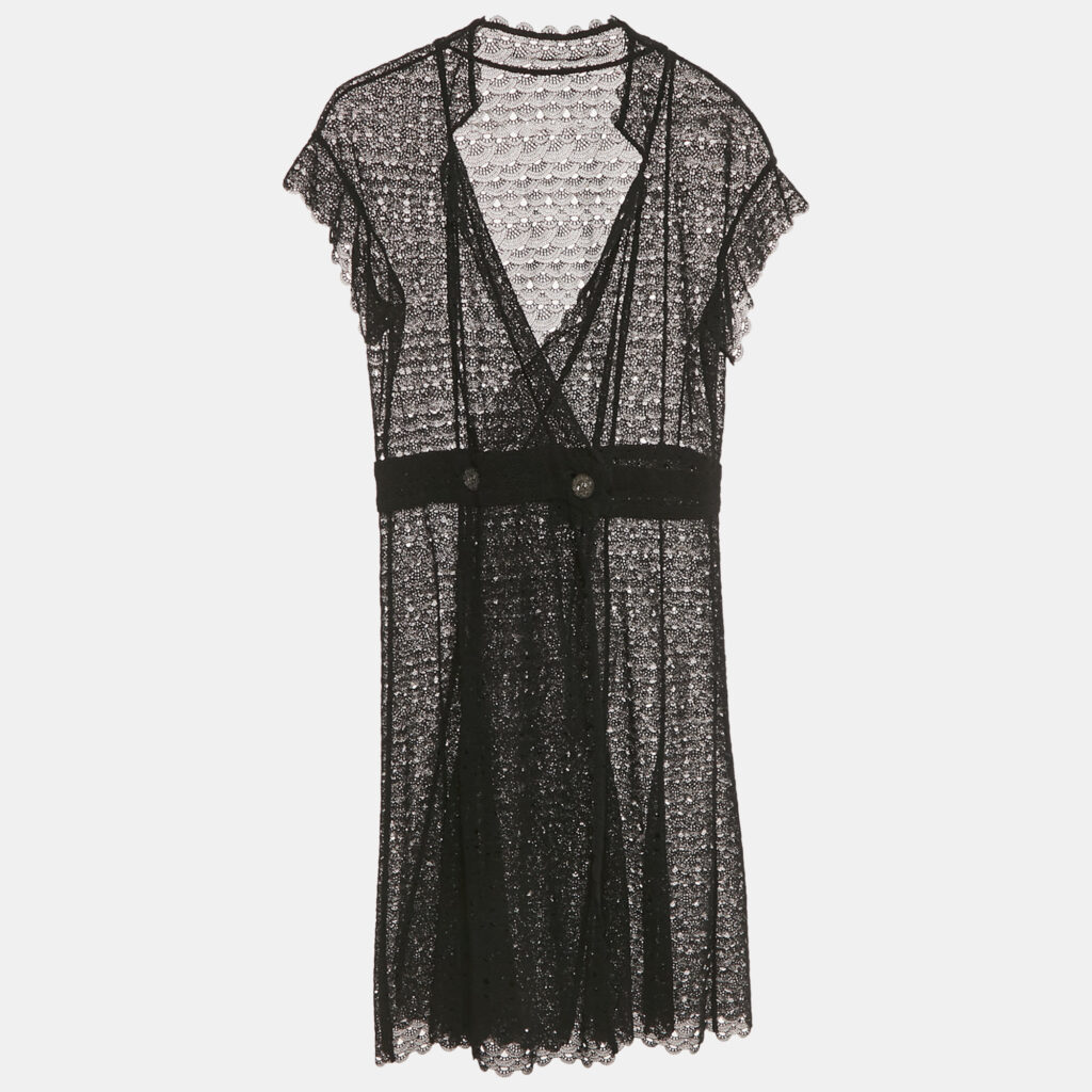 Chanel Black Crochet Double Breasted Short Dress M Chanel Black Crochet Double Breasted Short Dress M