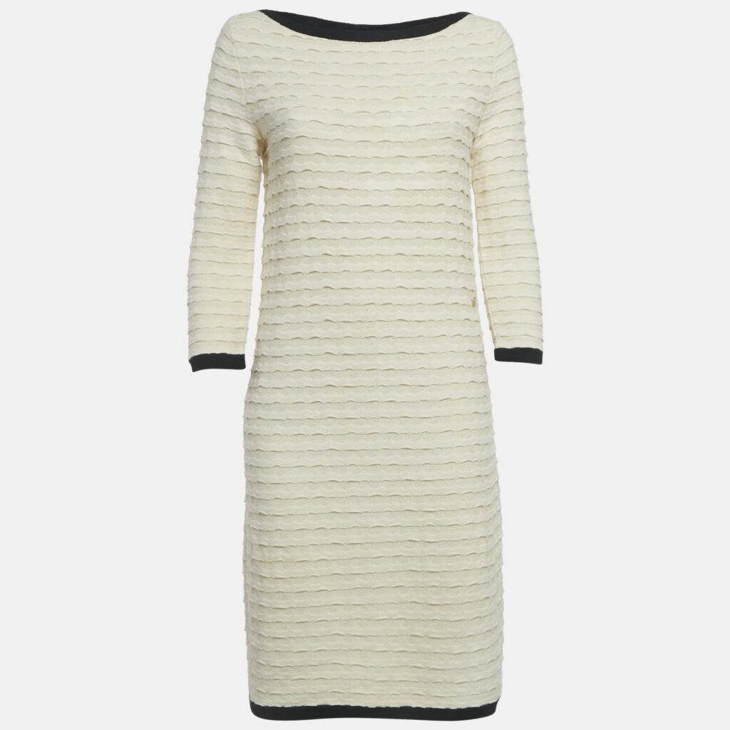 Chanel Cream Textured Knit Midi Dress S Chanel Cream Textured Knit Midi Dress S