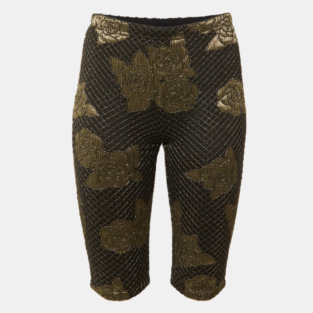 Chanel Black Lurex Camelia Pattern Stretch Jersey Shorts M Chanel Black Lurex Camelia Pattern Stretch Jersey Shorts M