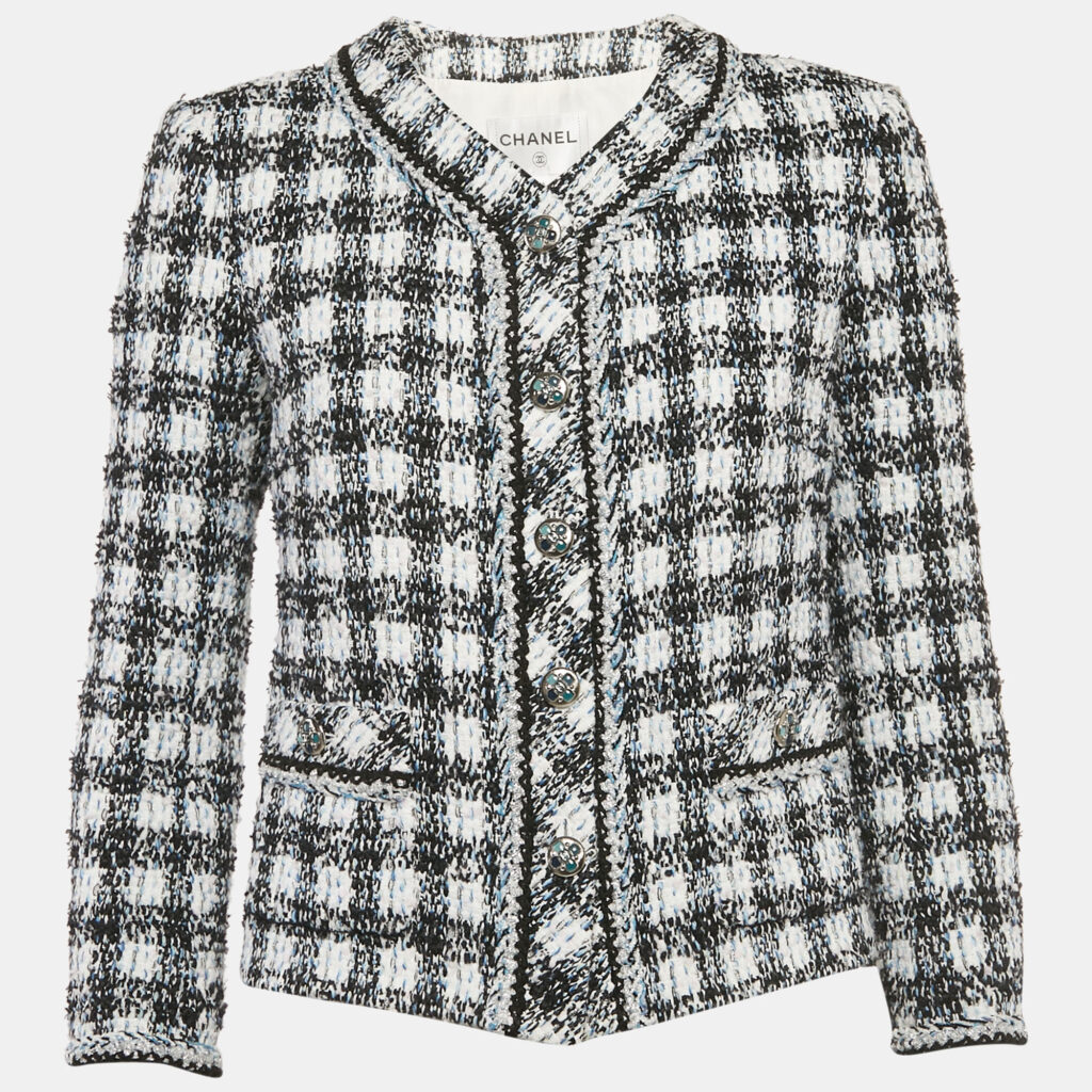 Chanel Black/Blue Tweed Button Detail Jacket S Chanel Black/Blue Tweed Button Detail Jacket S