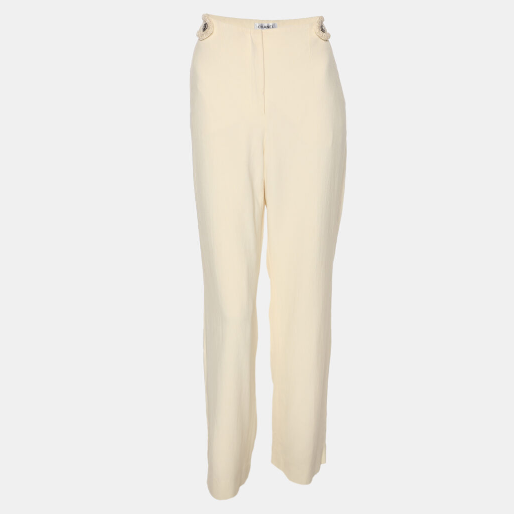 Chanel Cream Crepe Trousers M