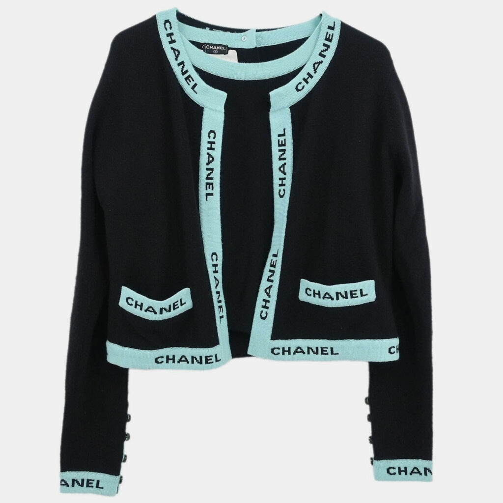 Chanel Ensemble Cardigan Short Sleeve Top Black Size L