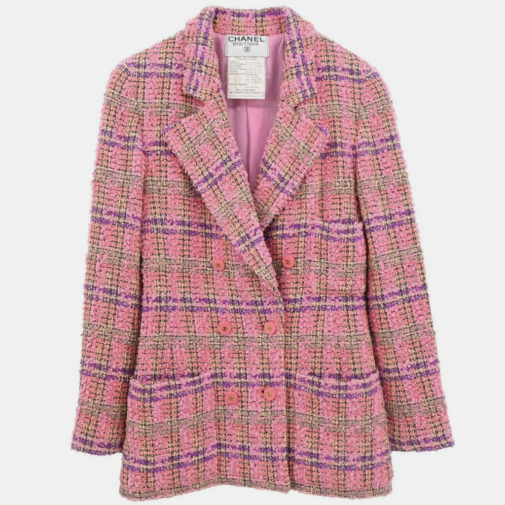 Chanel Double Breasted Jacket Tweed Pink Size S