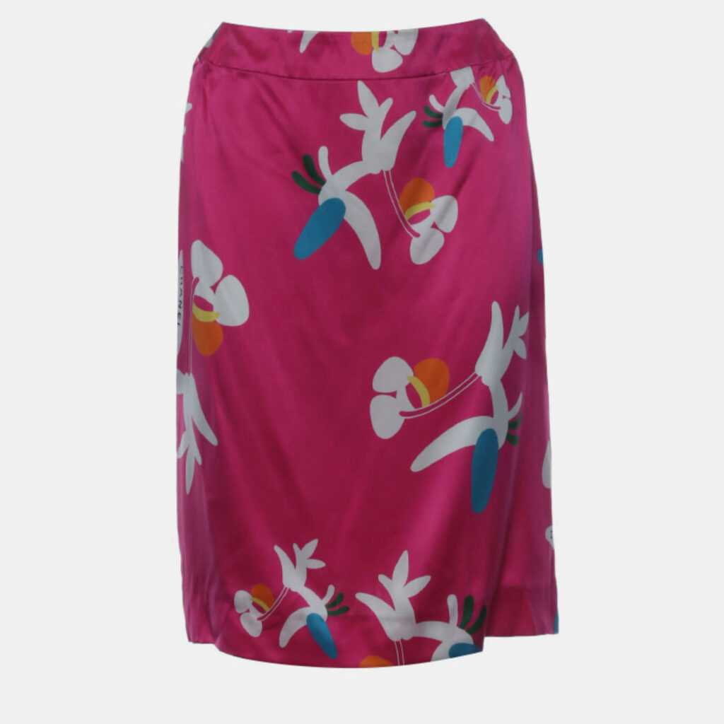 Chanel Pink Floral Logo Printed Silk Skirt