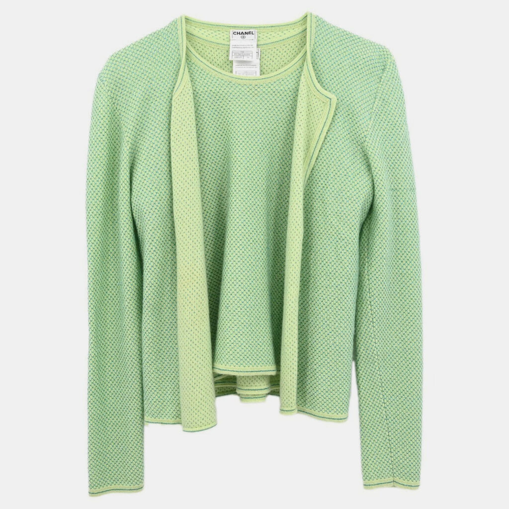 Chanel Ensemble Cardigan Short Sleeve Top Light Green 01C #38 Chanel Ensemble Cardigan Short Sleeve Top Light Green 01C #38