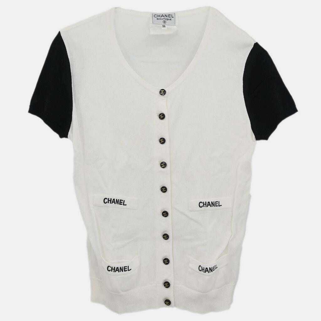 Chanel Short Sleeve Cardigan White #36 Chanel Short Sleeve Cardigan White #36