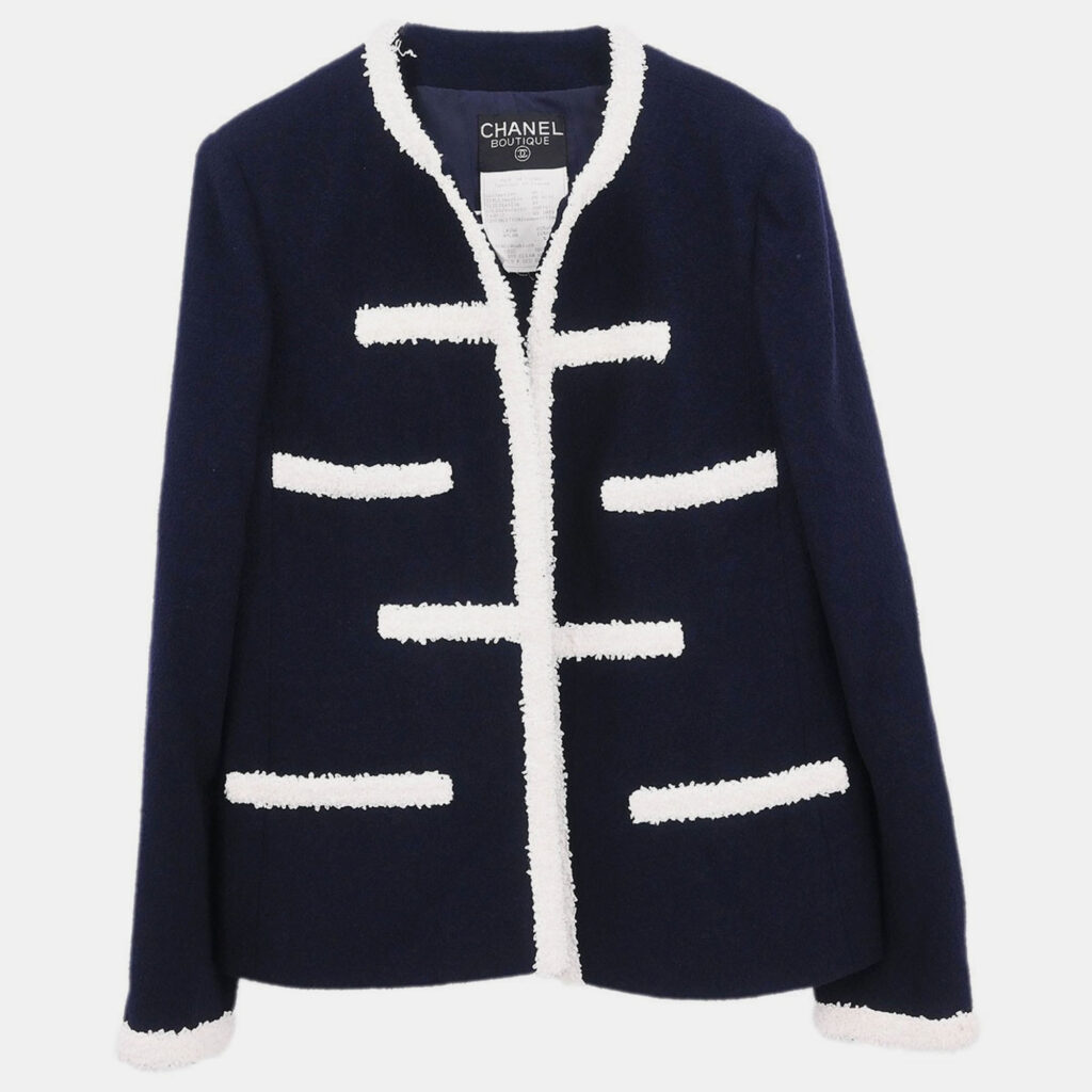 Chanel Collarless Jacket Navy 95C #44 Chanel Collarless Jacket Navy 95C #44