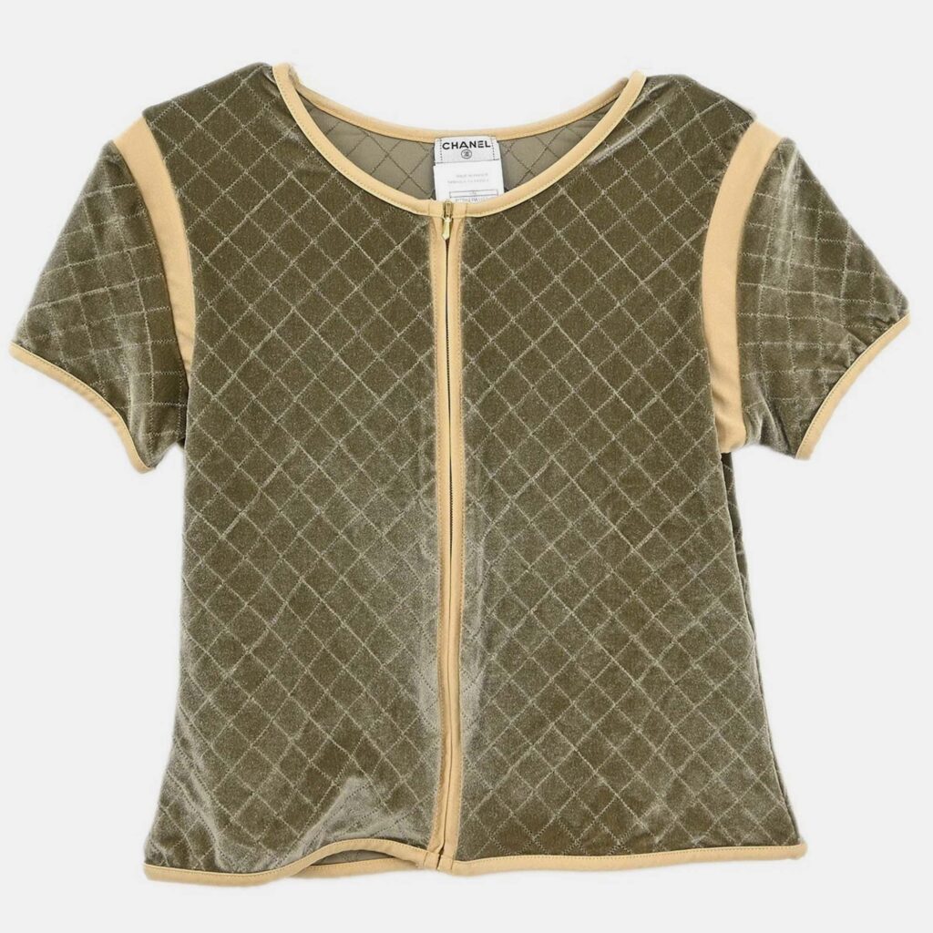 Chanel Zip Up Short Sleeve Jacket Gray 05C #42 Chanel Zip Up Short Sleeve Jacket Gray 05C #42