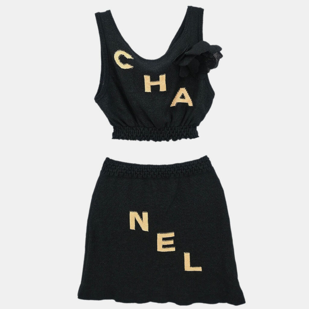 Chanel Setup Suit Cropped Top Pants Skirt Black #34