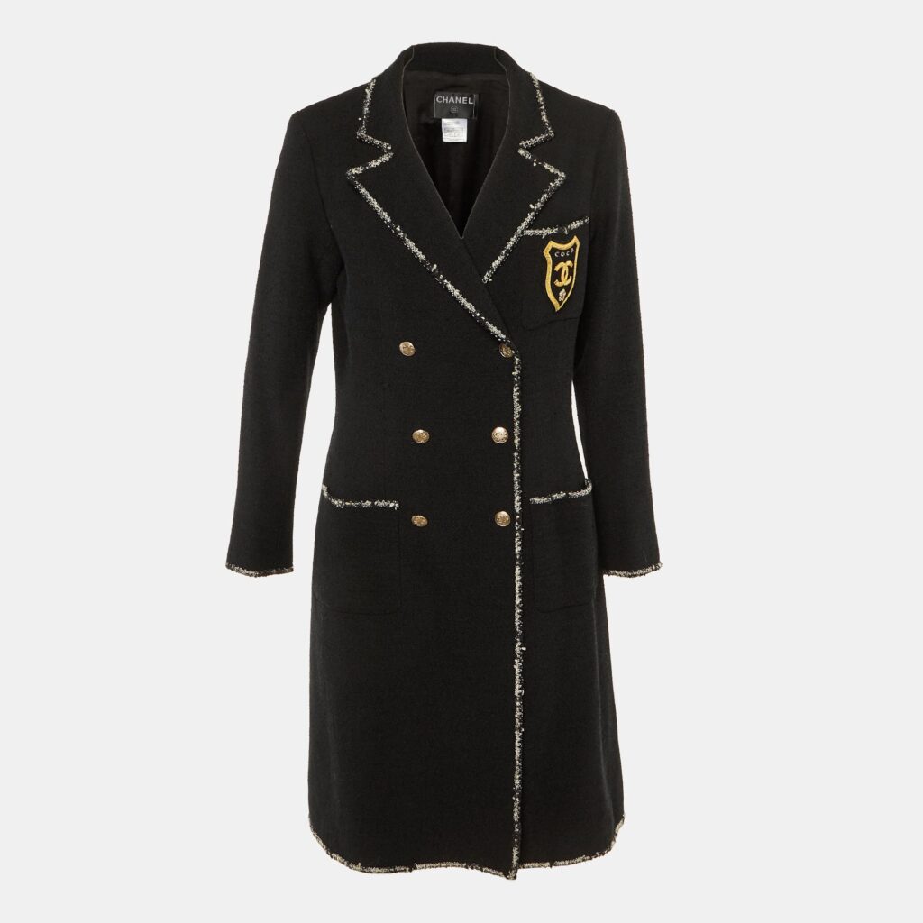 Chanel Black Wool Double Breasted Coat L Chanel Black Wool Double Breasted Coat L